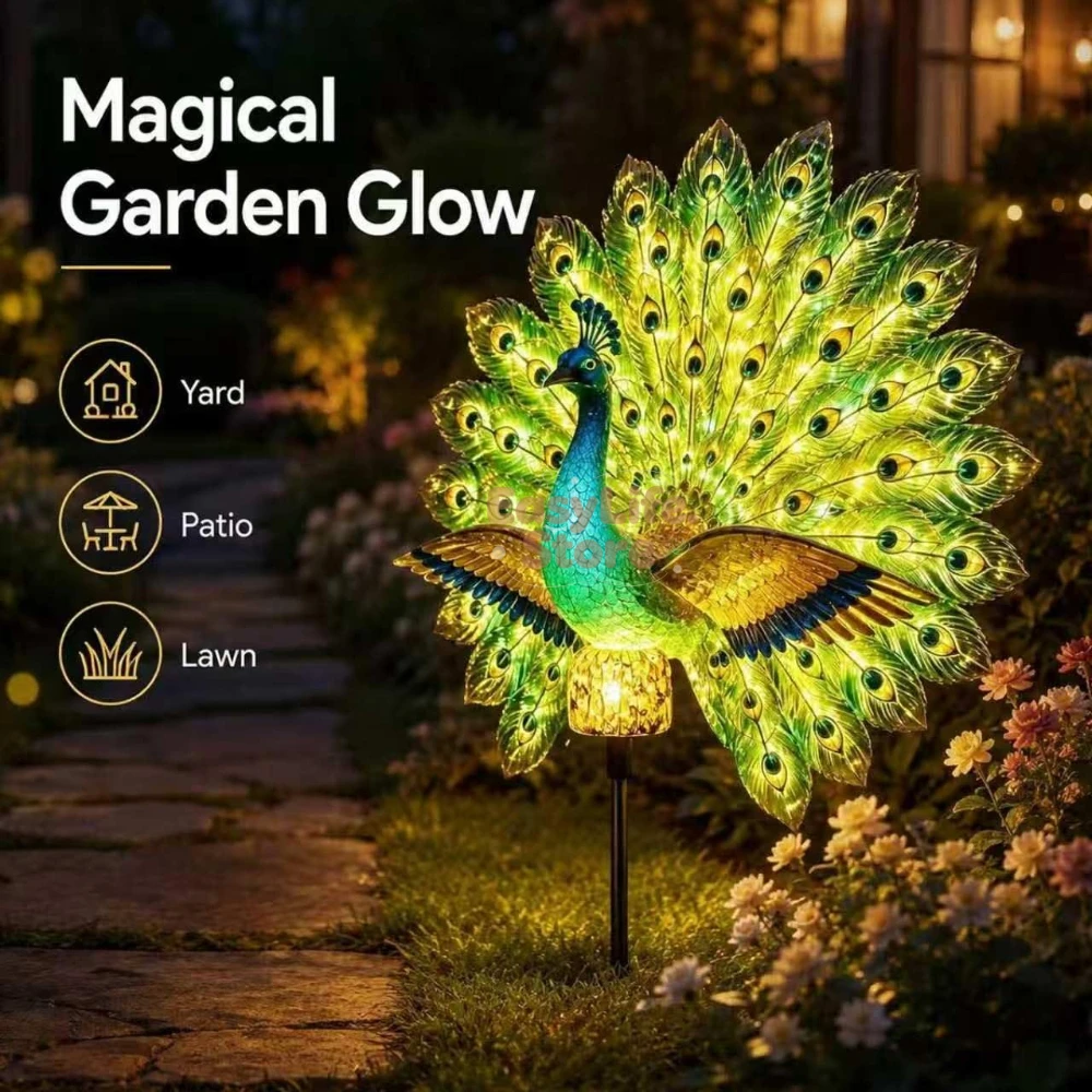 Smart Garden Light Camera - 태양광 공작새 정원 조각상, 자동 점등