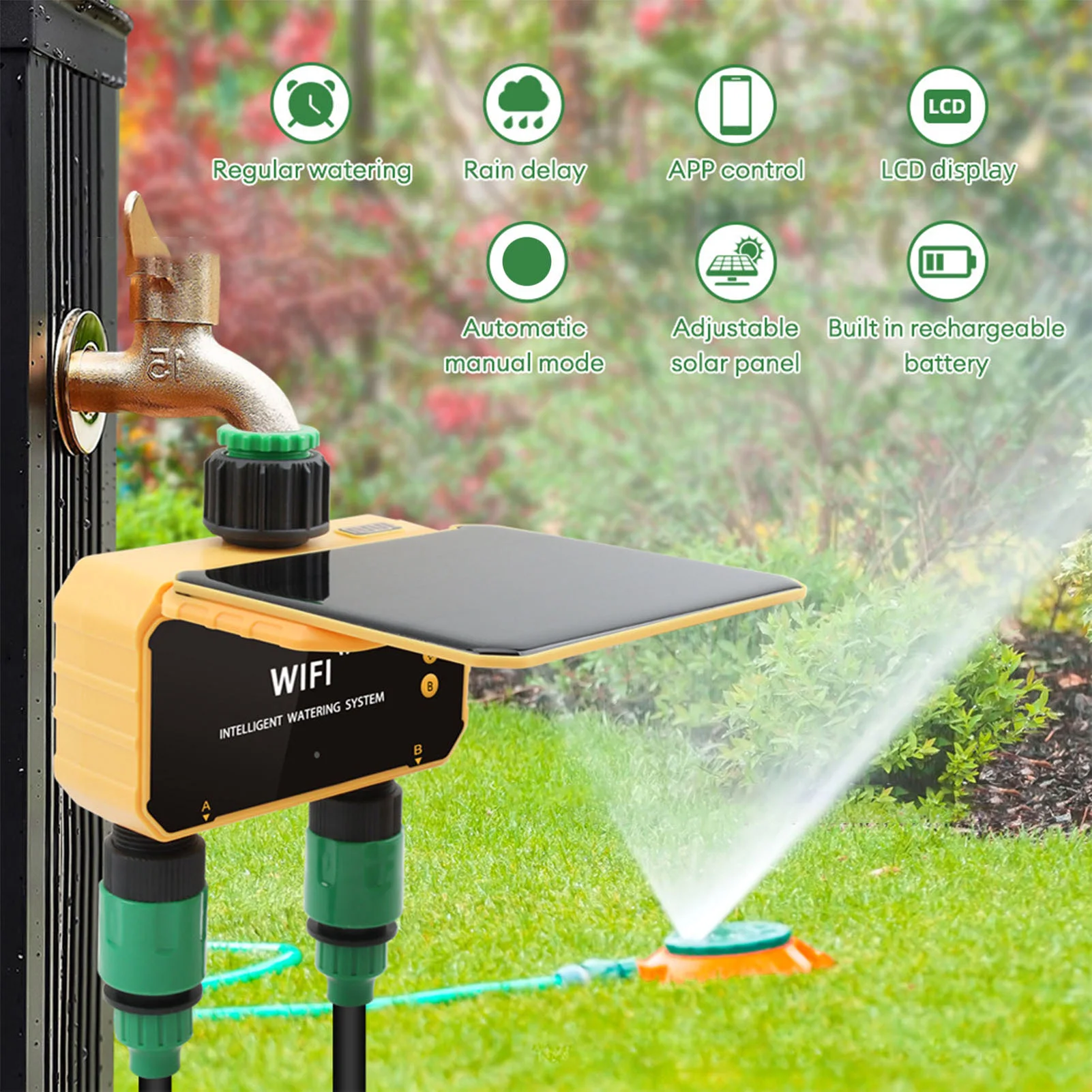 Smart Garden Irrigation - 태양광 와이파이 스마트 관개 타이머, 레인
