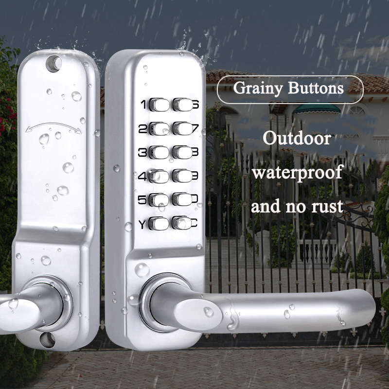 Smart Garden Gate Lock - 실버 롱 핸들 키리스 기계식 디지털